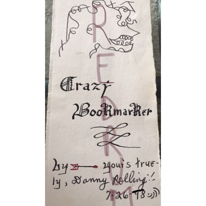 Executed - Danny Rolling handmade bookmarker with artwork and lip print from 1998
