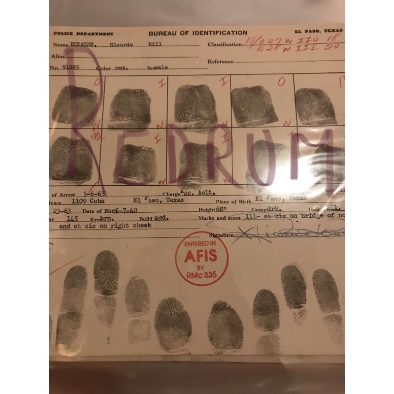 Ricardo Rosales original fingerprint chart El Paso Texas 1963