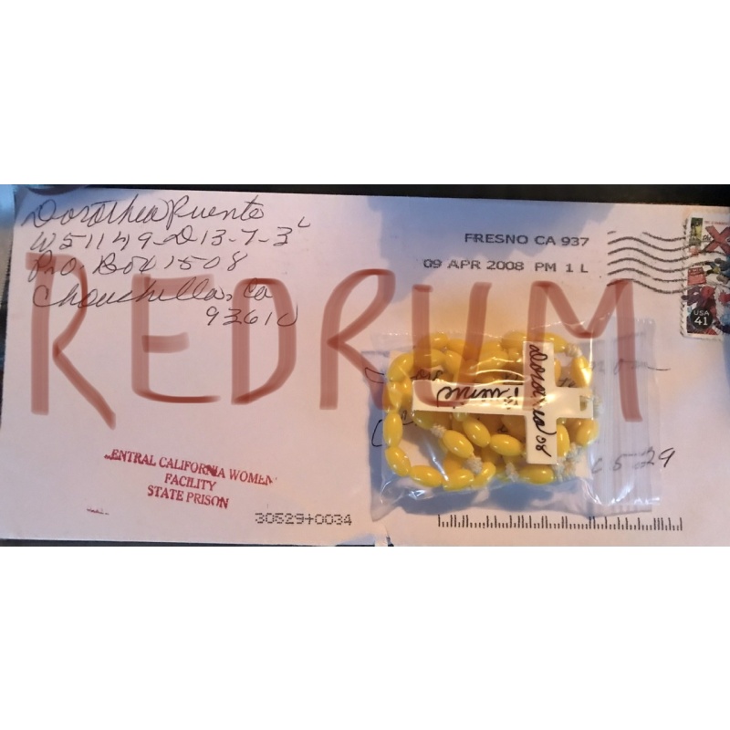 Deceased - Dorothea Puente handmade yellow beaded signed rosary with original labels and envelope from 2008