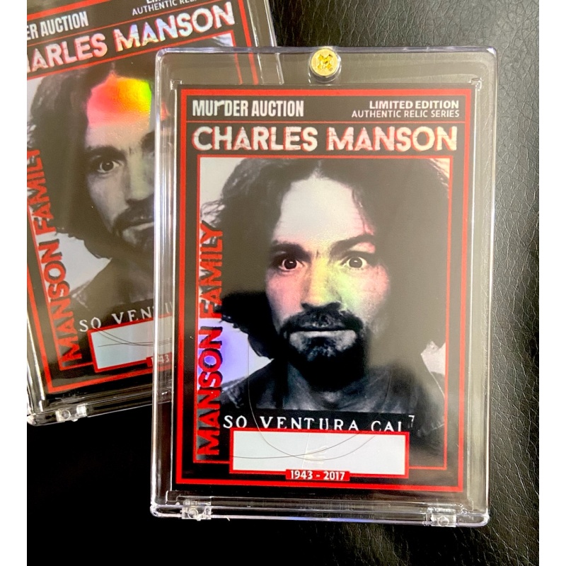 Sale! CHARLES MANSON Classic Mugshot Authentic Hair Sample MURDER AUCTION Relic Series Holo Card Comes In Collector’s Case