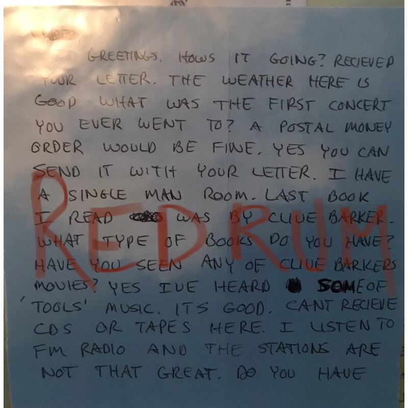 Richard Ramirez The Night Stalker handwritten letter signed Richard from 2005