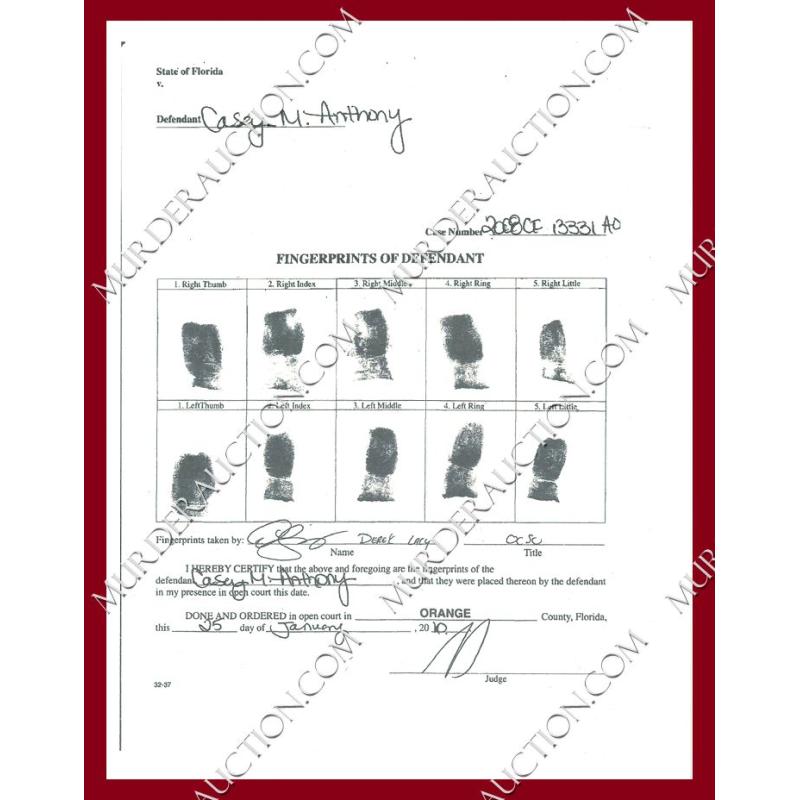 Casey Anthony reproduction fingerprint chart 1/25/2010