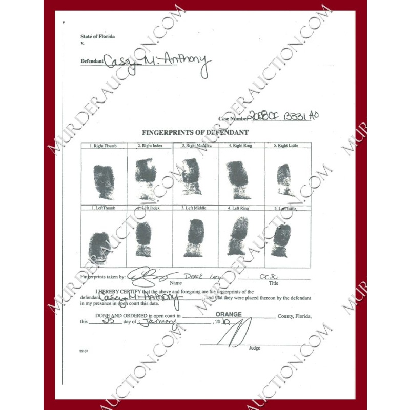 Casey Anthony reproduction fingerprint chart 1/25/2010