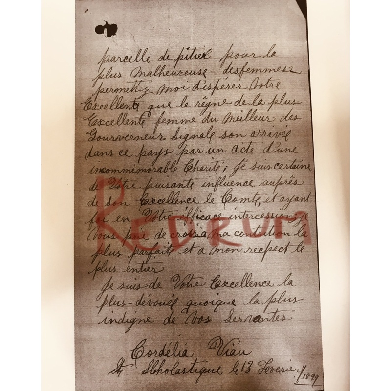 Executed - Cordélia Viau letter of 3pages from 1899
