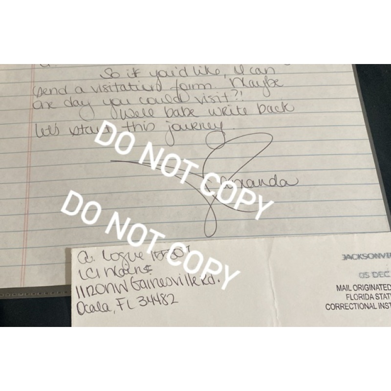 Convicted murderer Amanda Logue handwritten letter envelope set