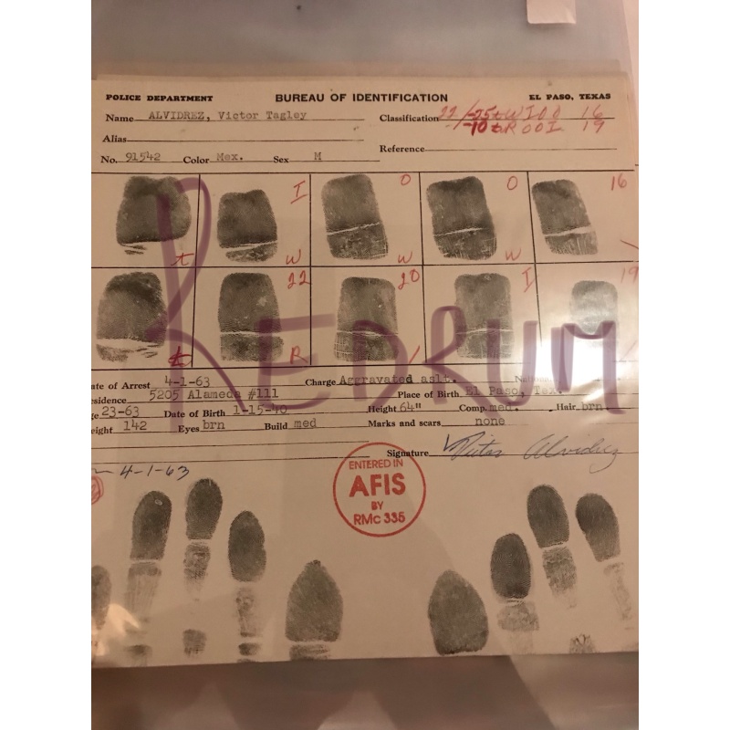 Victor Tagley Alvidrez Original fingerprint chart El Paso Texas from 1963
