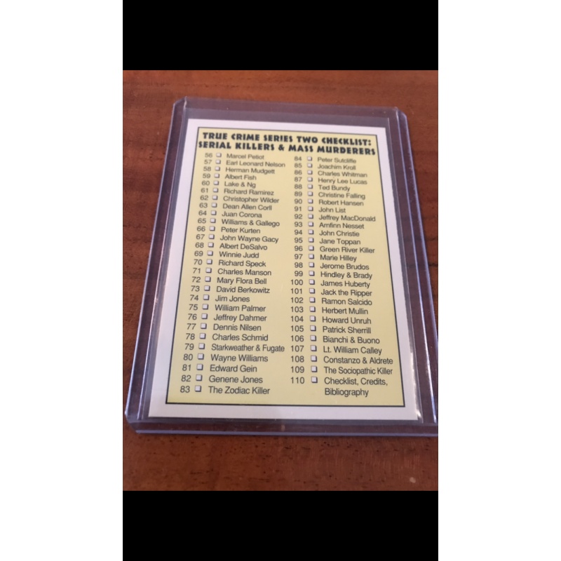 True Crime Serie Two Checklist Serial Killers and Mass Murderers No.110 - Mint