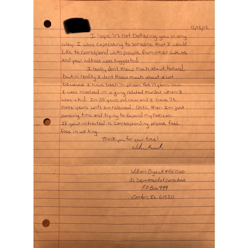 WILLIAM BIGECK HANDWRITTEN LETTER/ENVELOPE SET
