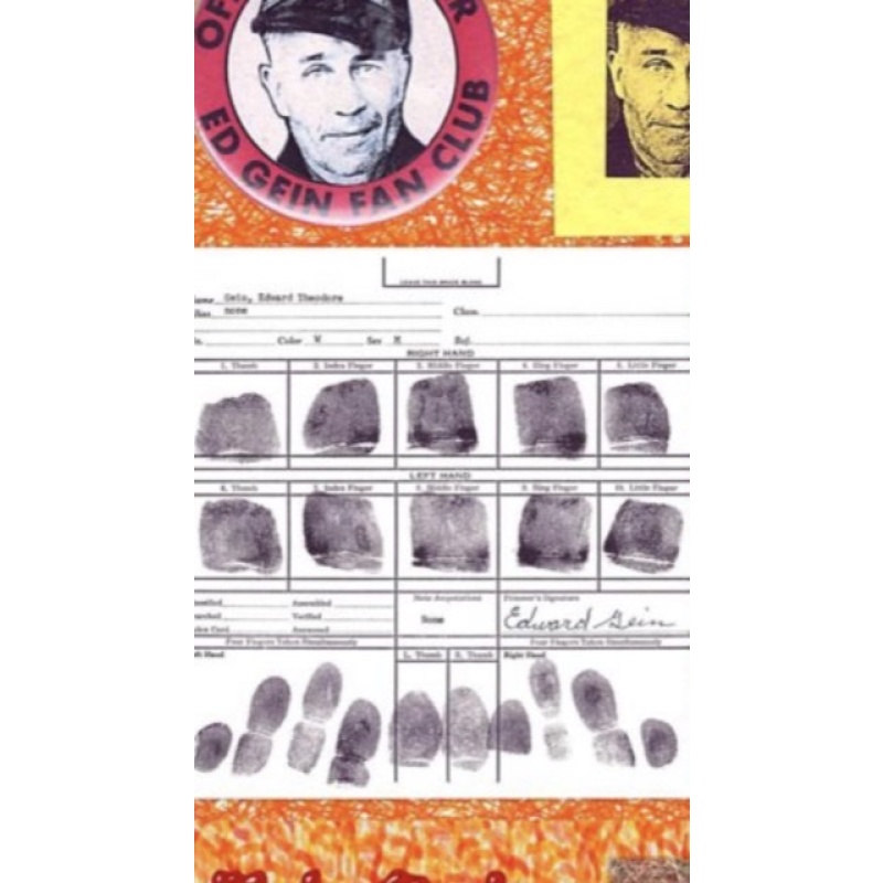 Edward Gein fingerprint chart copy on 8 x 8 from his arrest late 1950's