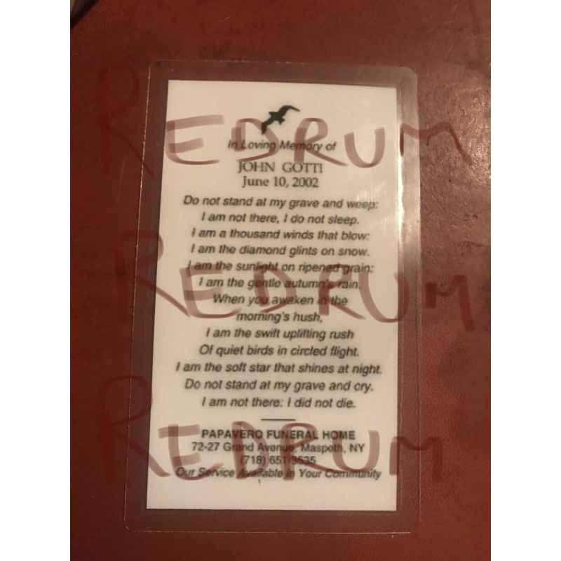 John Gotti Gambino Mon Boss of the funeral card from 2002