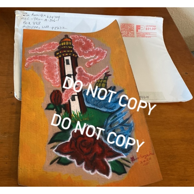 Convicted double murderer James Ruzicka signed drawing with original mailing envelope (a little bent)