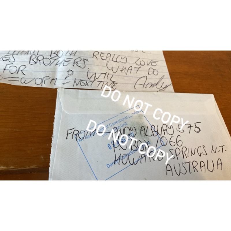 Convicted Australian double murderer/suspected serial killer Andy Albury handwritten letter envelope set