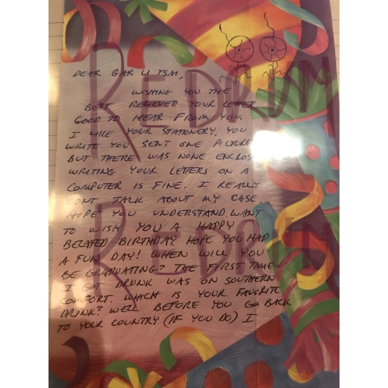 Richard Ramirez very important 2 p. Handwritten letter drawing And envelope with inserts from February 29, 2009