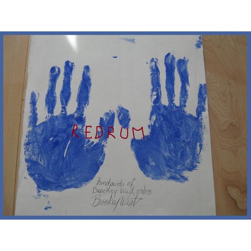 Brookey West original handprints on cardboard in blue paint signed from 2008