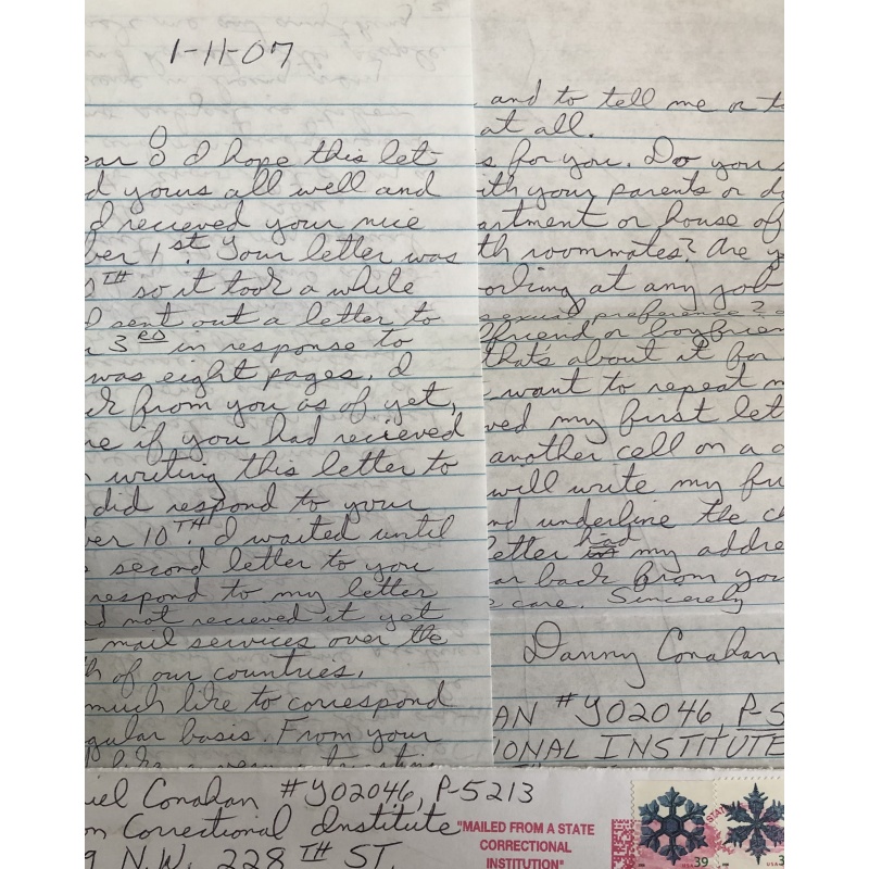 DANIEL CONAHAN HANDWRITTEN LETTER/ENVELOPE/HANDRTRACNG SET