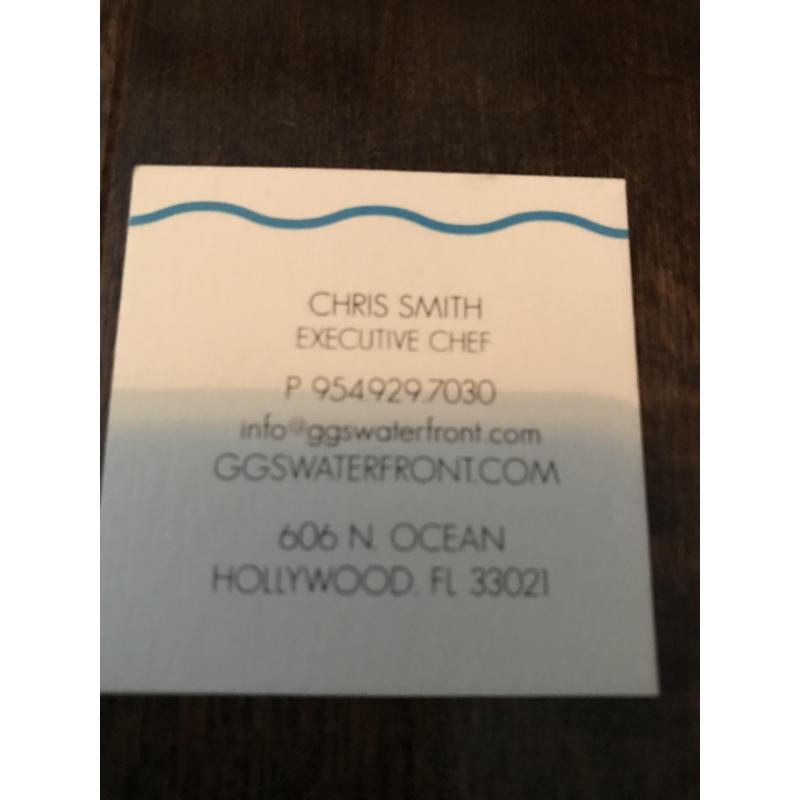 GG waterfront restaurent business card 606 Ocean Avenue Hollywood Florida