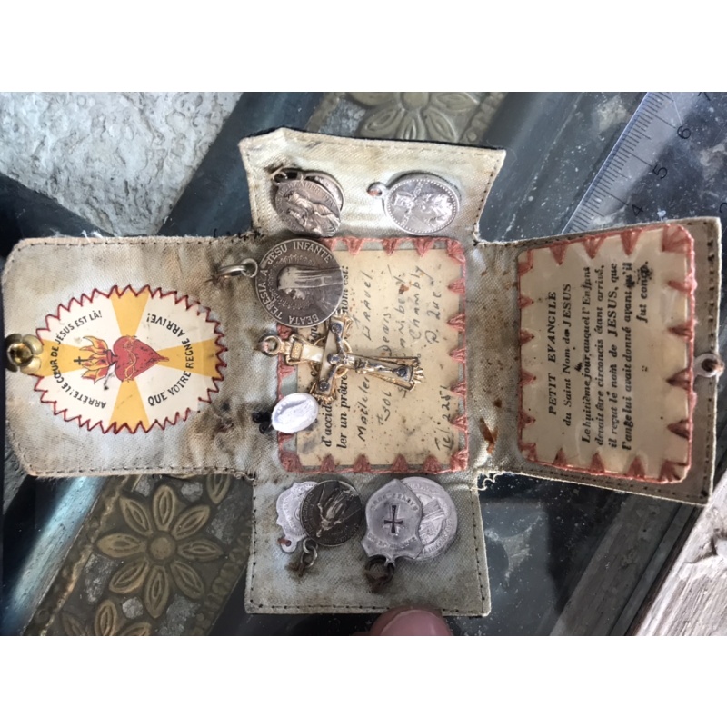 Religious scapular meant to be put in pocket and pulled out for a fast prayer 1890’s