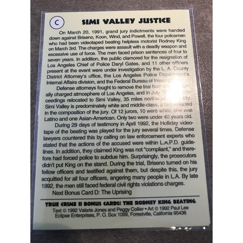 Simi Valley Justice rare chase card True Crime II Eclipse Entreprise 1992