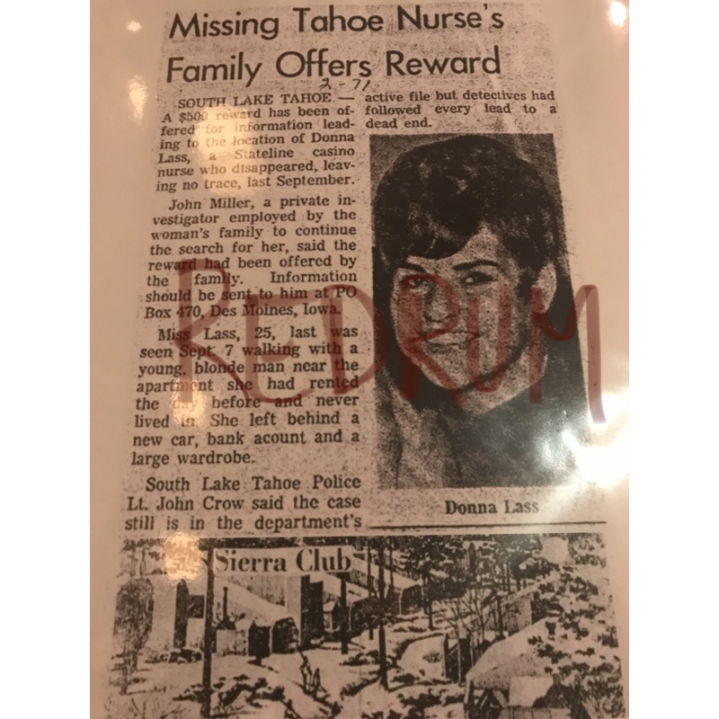 Zodiac Killer victim Donna  Lass  8.5 x 11 Reward Poster from 1970