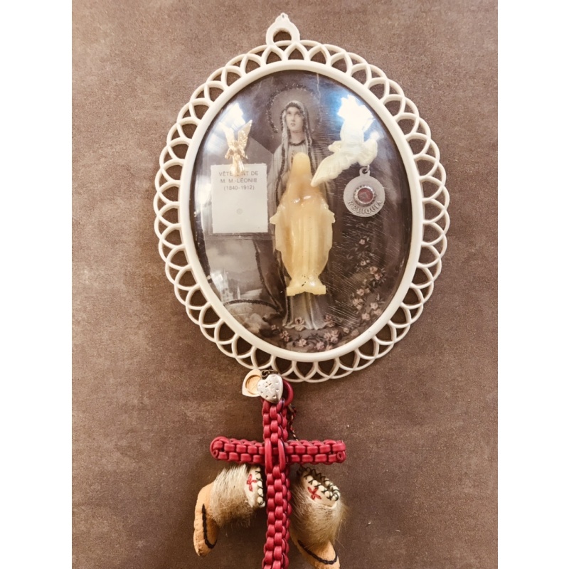 Religious frame Virgin Mary relic with relics on the inside made in Italy WWII