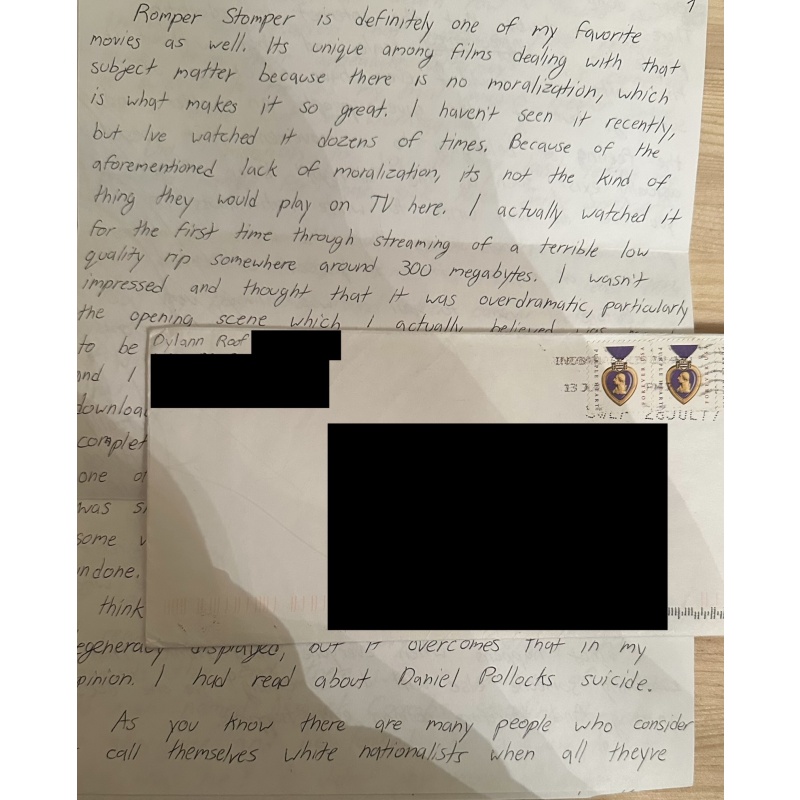 Dylann Storm Roof 6 Page Handwritten Letter & Envelope Set