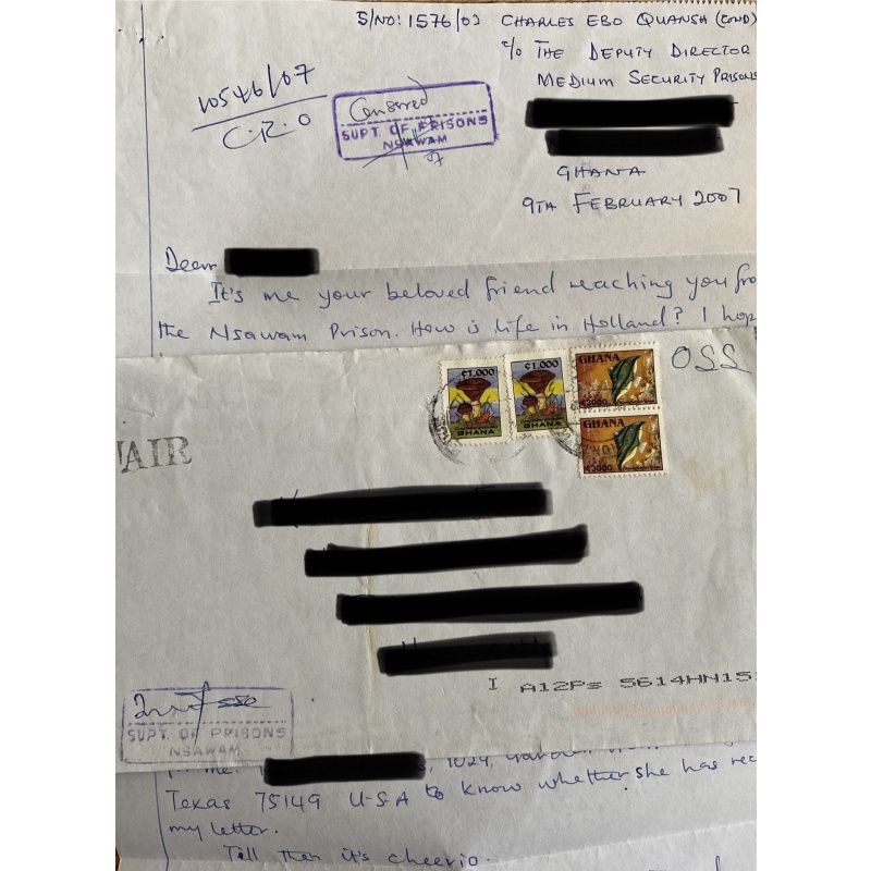 GHANA SERIAL KILLER CHARLES QUANSAH HANDWRITTEN LETTER/ENVELOPE SET
