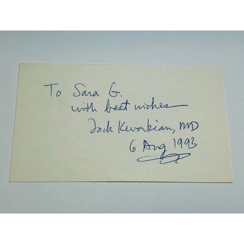 JACK KEVORKIAN SIGNED 3x5 CARD