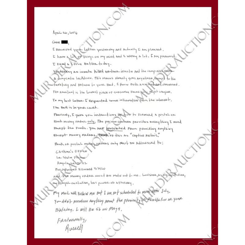 Russell Ellwood letter/envelope 4/26/2006