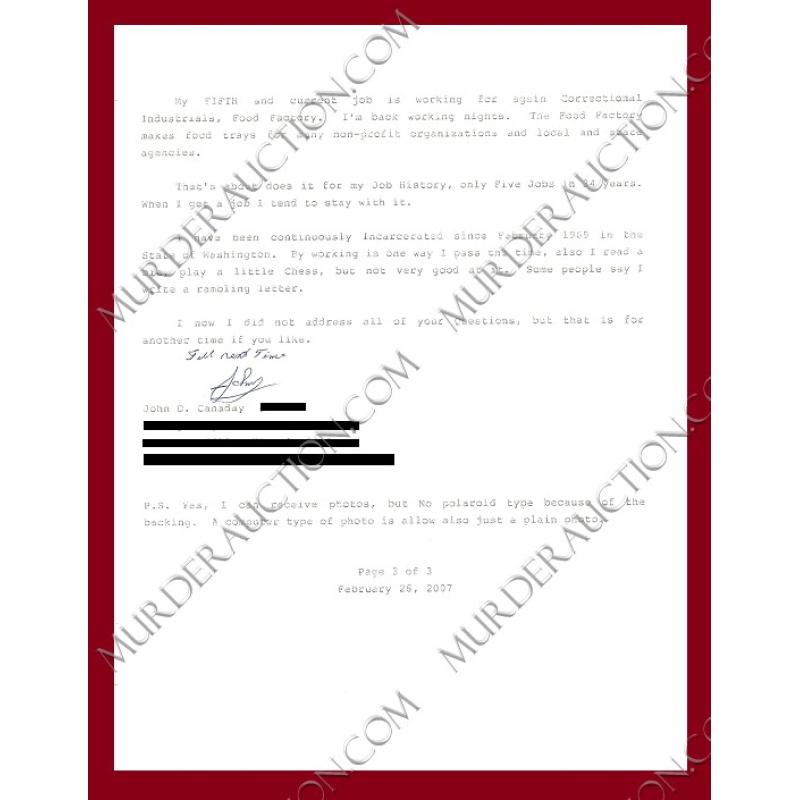 John Canaday letter/envelope 2/26/2007