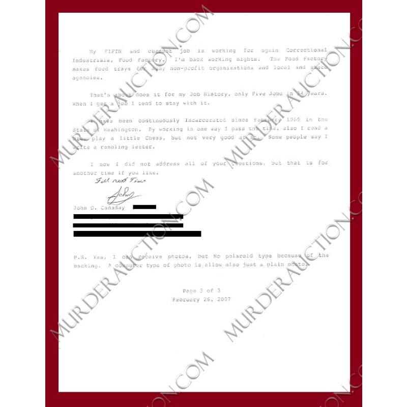John Canaday letter/envelope 2/26/2007 DECEASED