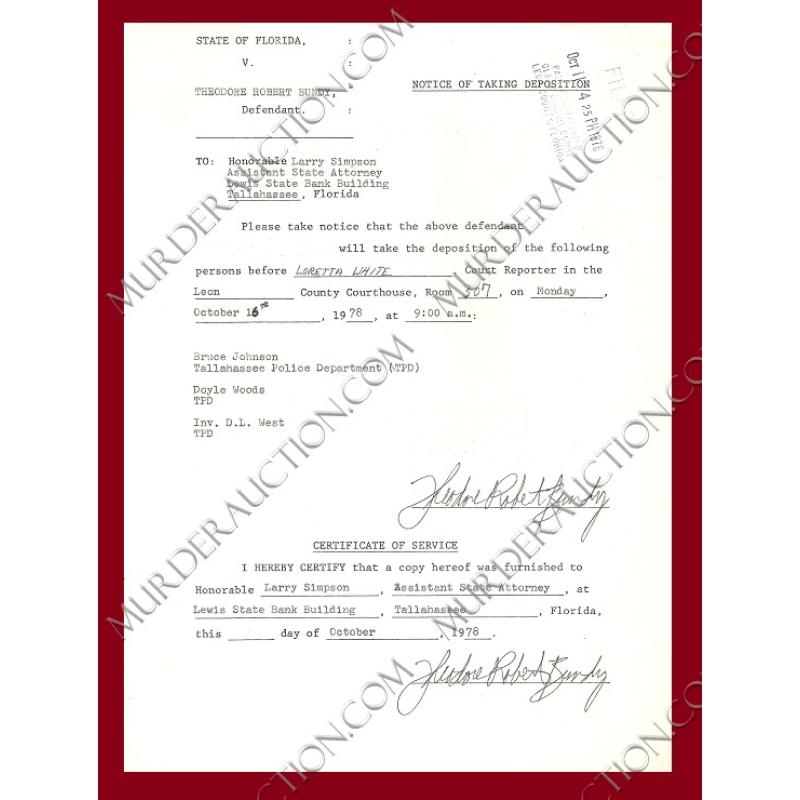Theodore Robert Bundy double signed court document 10/16/1978 EXECUTED
