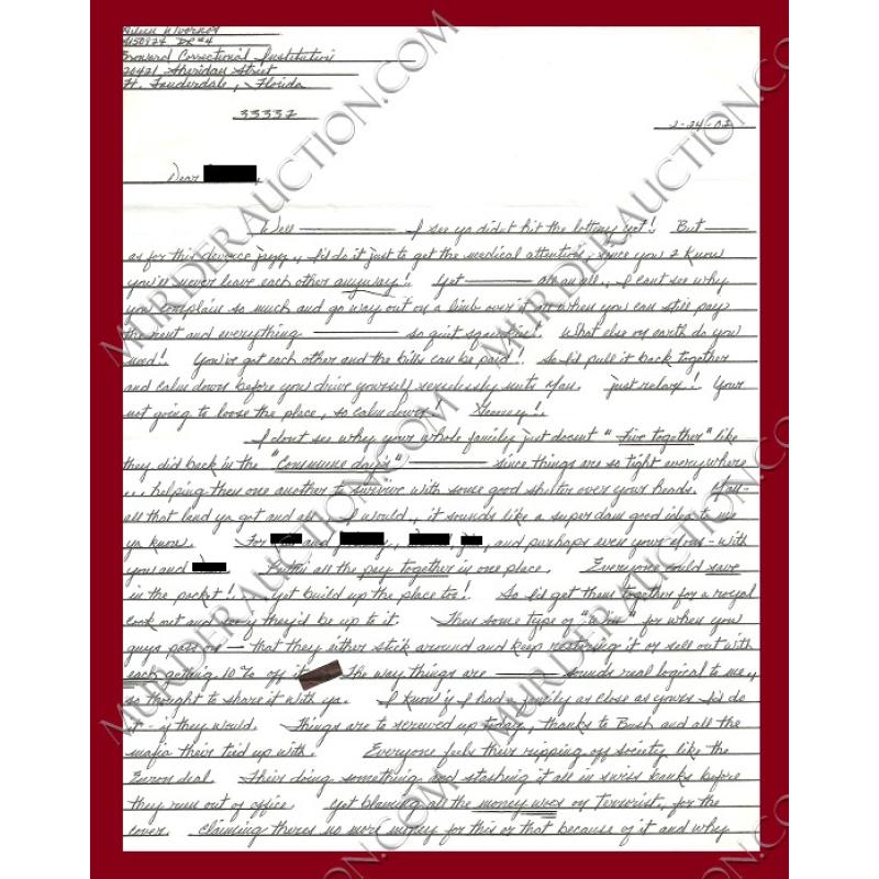 Aileen Wuornos letter 2/24/2002 EXECUTED