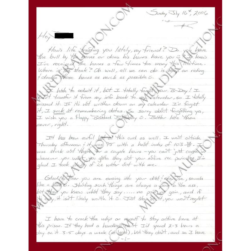 Chevie Kehoe letter/envelope 7/16/2006