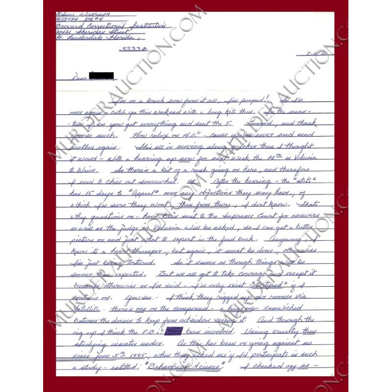 Aileen Wuornos letter/envelope 7/11/2001 EXECUTED
