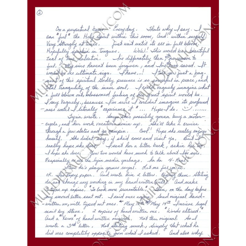 Aileen Wuornos letter 6/3/1993 EXECUTED