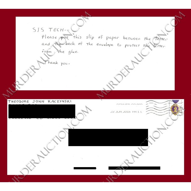 Theodore Kaczynski envelope 6/23/2015 DECEASED