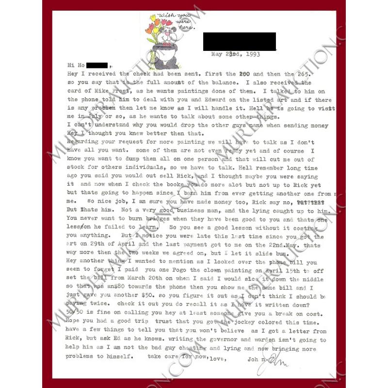 John Wayne Gacy letter/envelope 5/23/1993 EXECUTED