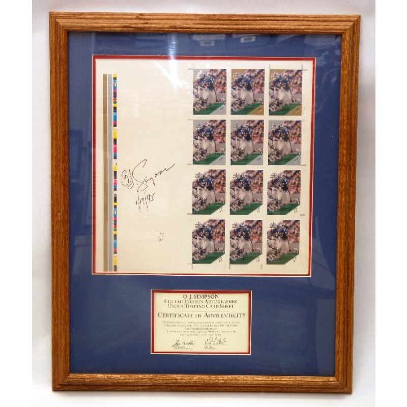 O.J Simpson limited 19 x 25 uncut trading card sheet signed and dated from 1995