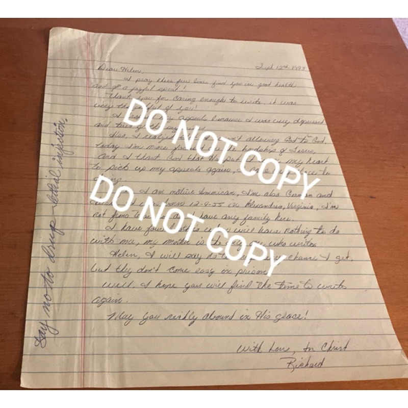 Executed convicted murderer Richard Beavers handwritten letter