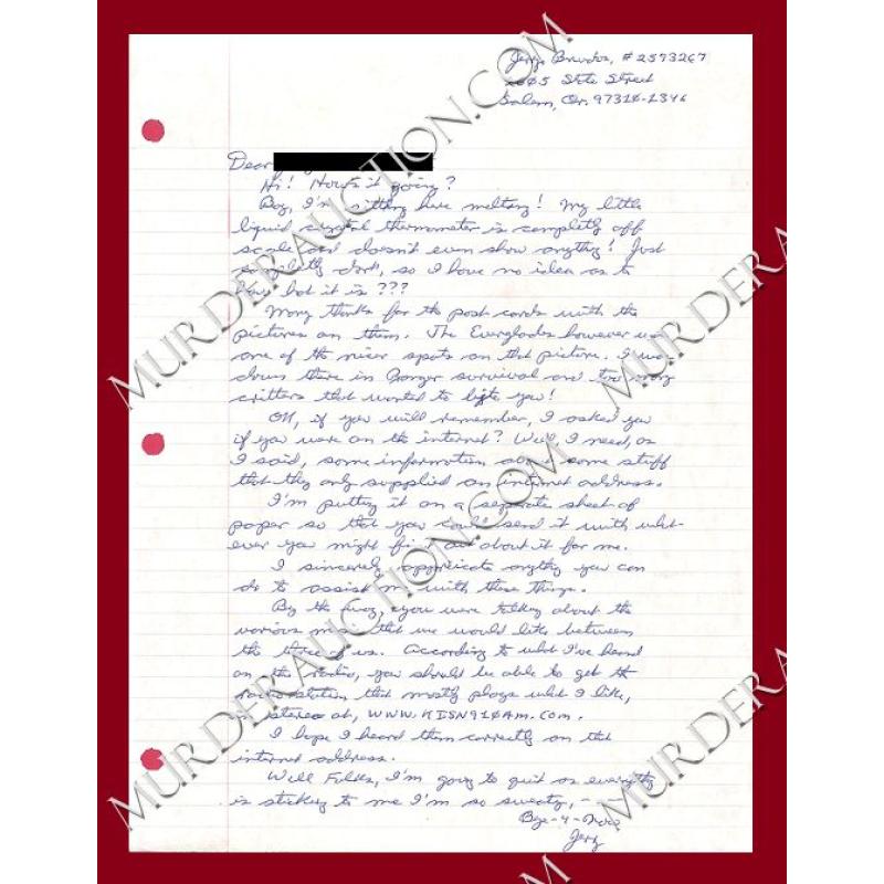 Jerome "Jerry" Brudos letter/envelope 8/8/2005 DECEASED