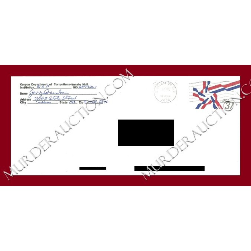 Jerome "Jerry" Brudos letter/envelope 8/8/2005 DECEASED