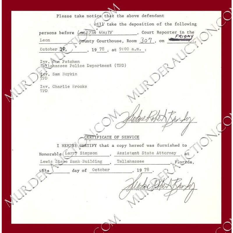 Theodore Robert Bundy double signed court document 10/20/1978 EXECUTED