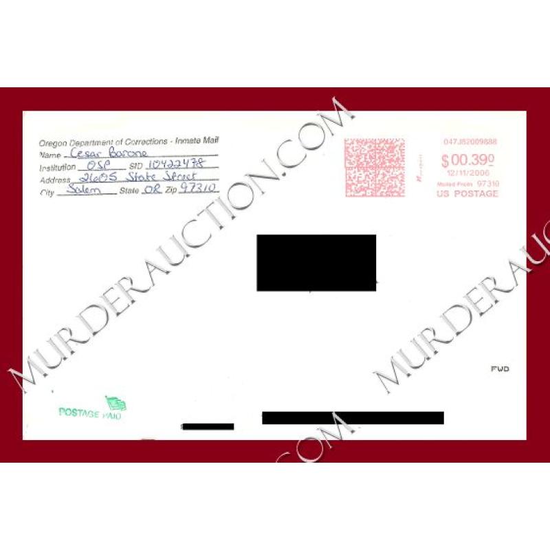 Cesar Barone Christmas card/envelope 12/11/2006 DECEASED