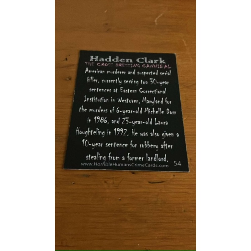Convicted murderer Hadden Clark signed trading card