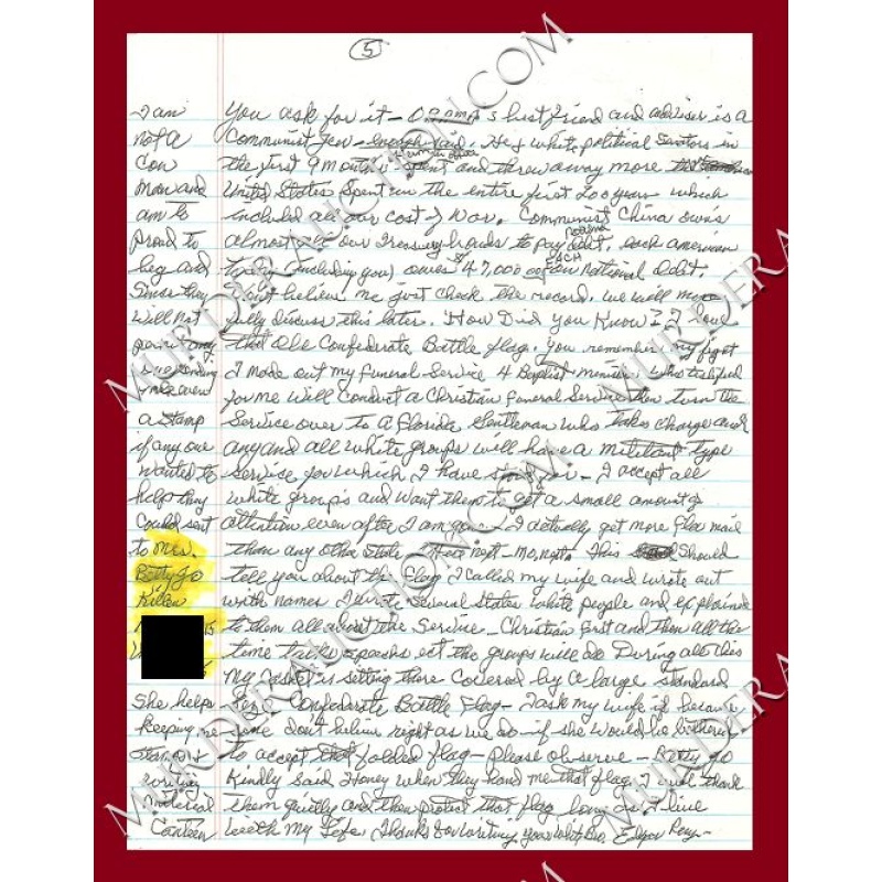 Edgar Ray Killen letter/envelope 1/5/2010 DECEASED