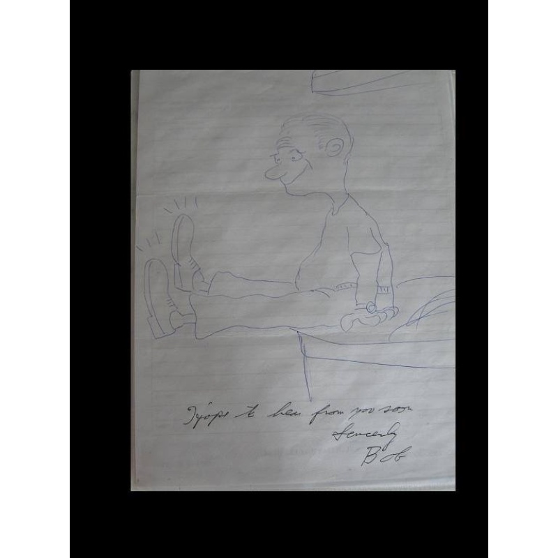 Robert Hansen original artwork on 8.5 x 11 with a note signed Bob