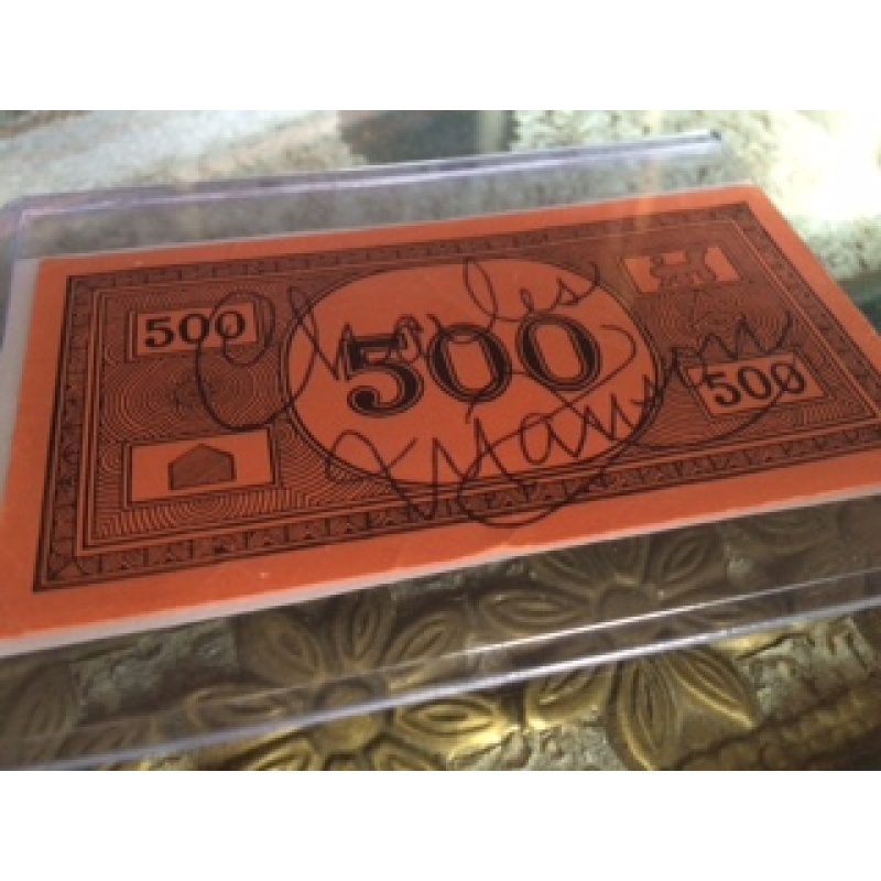 Charles Manson 500$ monopoly  top bill for top important person to him signed Charles Manson