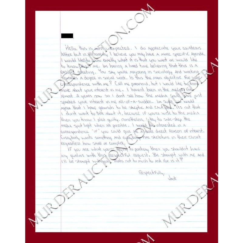 Jack Spillman letter/envelope 2/12/2007