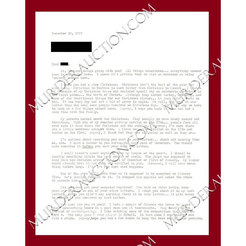 Milton Johnson letter/envelope 12/30/1997