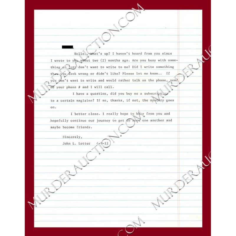 John Lotter letter/envelope 4/9/2012